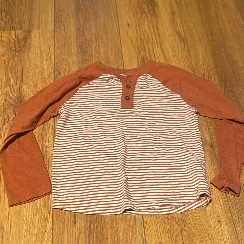 Cat & Jack Rust and White Striped Long Sleeve Tee